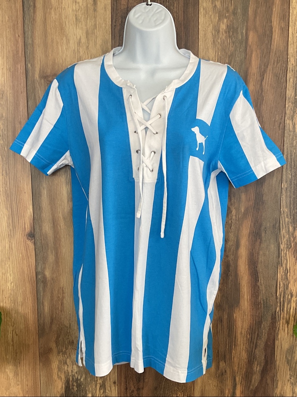 PINK Victoria's Secret Vintage Lace-Up Striped Tee XS 395B